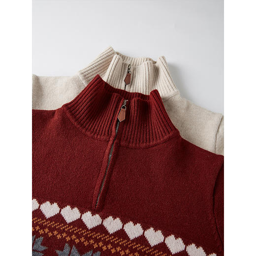 【1件66折】熙世界复古费尔岛新年红色针织衫长袖半拉链毛线衫2025春秋新款 商品图1