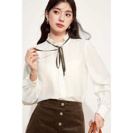 【积分换购不退货】【特惠不退货】诗凡黎法式衬衫2024秋新款木耳边领衬衣女3F9122181 商品图0