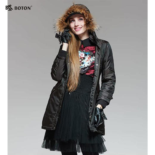 【第2件半价！尾货清仓不退换】波顿女士甩毛甩帽羽绒长褛LJ653 商品图8