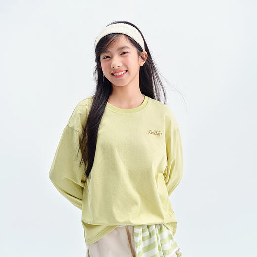 笛莎Deesha青少年女童T恤2025春季女童精致绣花基础长袖T恤 商品图1