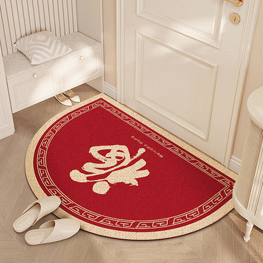 【新年新气象！半圆水晶绒入户门垫】半圆脚垫新年水晶绒门口地垫 家用卧室入户门地毯 进门地垫防滑门垫-QQ 商品图5