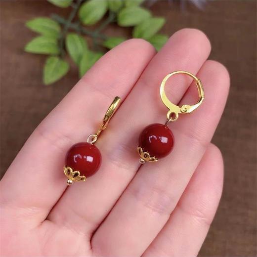 雀说天然朱砂耳坠紫金砂S925银耳钩原矿耳环本命年耳钉转运AL 商品图3