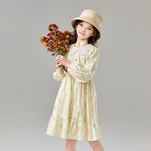 笛莎Deesha 童装女童连衣裙2025春新款女童翻领印花棉布连衣裙 商品图1