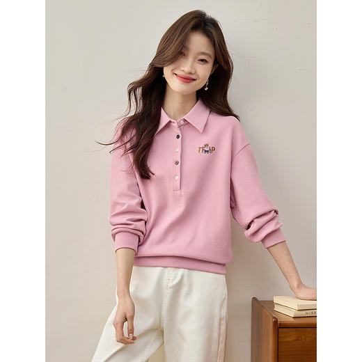 【年终特卖】熙世界美式休闲polo领卫衣春季2025新款设计感小熊刺绣翻领上衣 商品图4