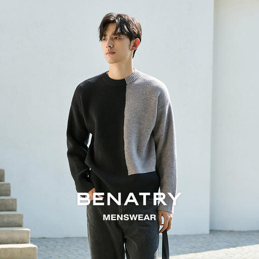 贝纳川拼色圆领经典男士毛衣ECP416002 商品图3