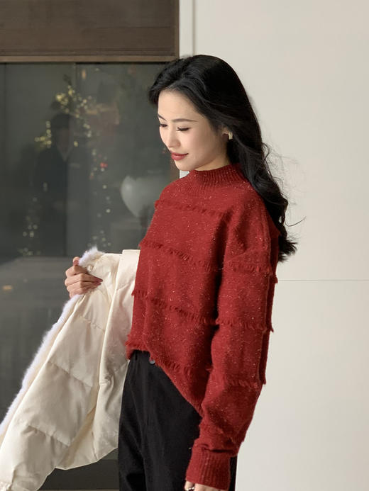 【百图lulu定制】【璀璨羽毛毛衣】懒风高级感 半高领   新年红 毛衣 商品图2