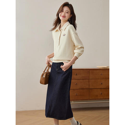 【年终特卖】熙世界美式休闲polo领卫衣春季2025新款设计感小熊刺绣翻领上衣 商品图3