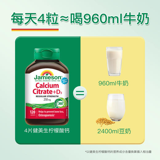 【分销】Jamieson健美生柠檬酸钙+维生素D3复合片120片250mg补钙强韧骨骼牙齿 商品图6
