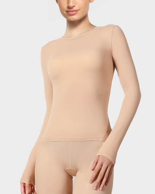 【断码特价】官网519！卡戴shan同款性感修身美肤小圆领打底衫女 高弹时髦百搭气质内搭长袖上衣 商品图2