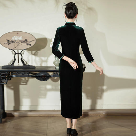 金丝绒走秀长款大气礼仪形体日常可穿旗袍ZL122 商品图3