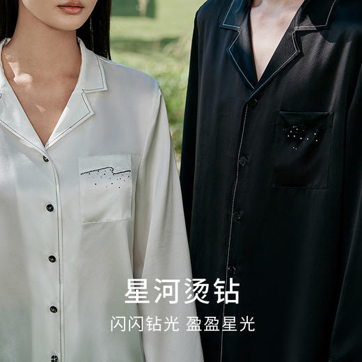 礼物重磅真丝睡衣情侣款100%桑蚕丝烫钻刺绣高级感家居服金三塔  YSFFA210/YSMFA204 商品图2