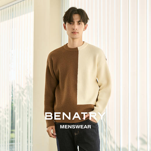 贝纳川拼色圆领经典男士毛衣ECP416002 商品图0