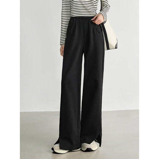 【专属特价】熙世界开叉香蕉阔腿裤2025春秋新款高腰窄版直筒裤宽松休闲卫裤 商品图3