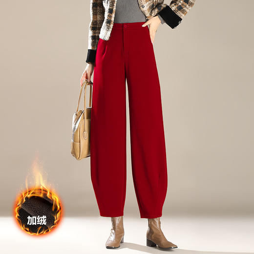 雀说高腰休闲季新款显瘦宽松大码黑色香蕉加绒长裤AL28619 商品图5