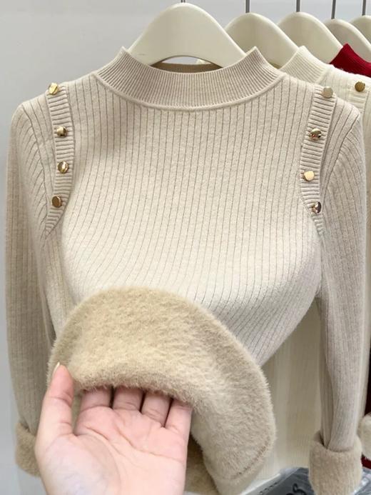 【YW】无忧购“清仓福利”韩系百搭小立领正肩纽扣一体绒保暖针织打底衫1267（截单后7天发货) 商品图9