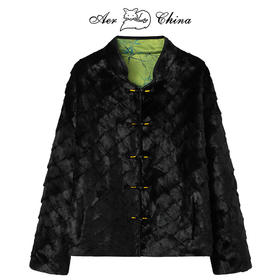 雀说国风中式盘扣水貂皮草外套女短款拼貂双面穿貂皮大衣冬季新款AL