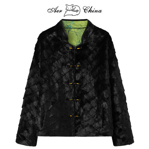 雀说国风中式盘扣水貂皮草外套女短款拼貂双面穿貂皮大衣冬季新款AL 商品图0