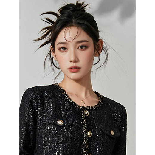 奢姿2025年春装新款大码女装简约小香风开衫胖妹妹粗花时尚外套9923352193 商品图4