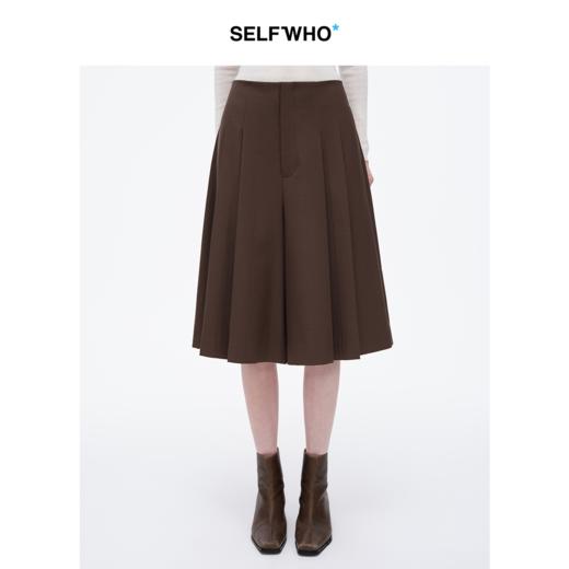 SELFWHO复古棕咖色a字百褶裙裤女2025春季新款通勤宽松休闲阔腿裤 商品图0
