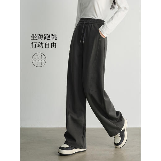 【专属特价】熙世界灰色休闲阔腿裤春秋2025新款高腰宽松直筒运动裤镰刀卫裤 商品图3