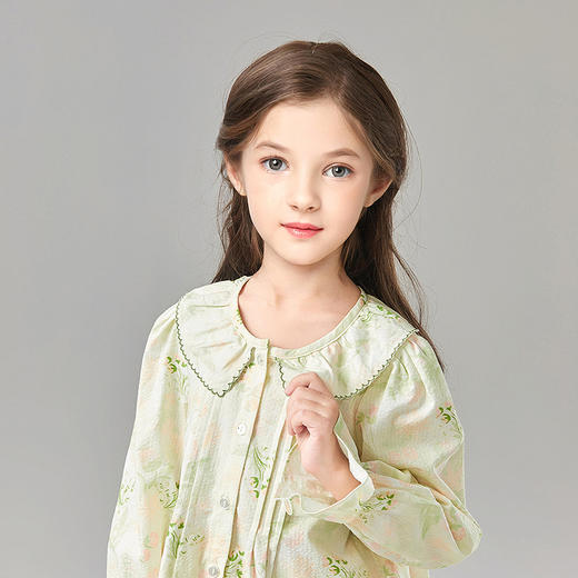 笛莎Deesha 童装女童衬衫2025春新款女童优雅花版翻领衬衫 商品图3