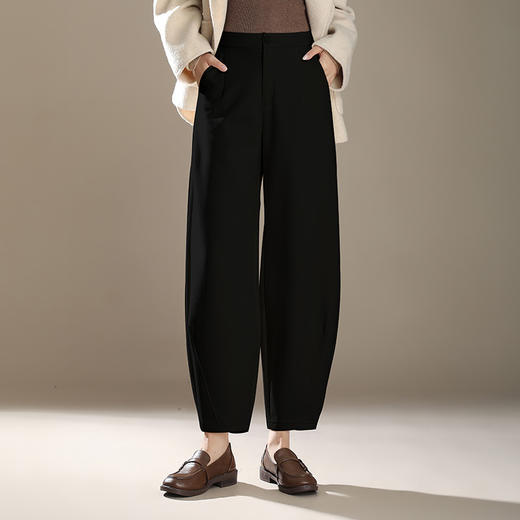 雀说高腰休闲季新款显瘦宽松大码黑色香蕉加绒长裤AL28619 商品图9
