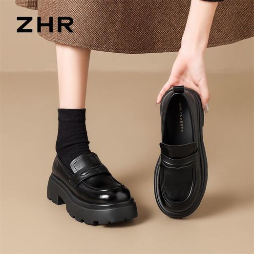 ZHR成熟圆头乐福鞋新款皮鞋2024新款黑色增高复古厚底英伦单鞋 商品图6