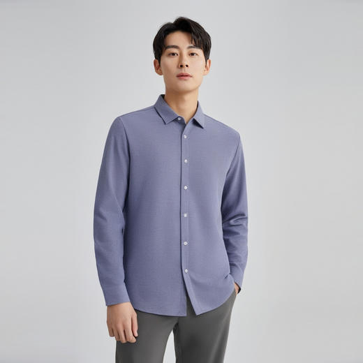 【加绒加厚】圣得西冬季保暖衬衫男长袖简约百搭方领衬衣 商品图4