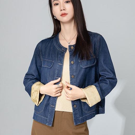 【高货xg】全新升级【铂金会员220/天猫299/差价79】(13119) 洛诗琳新中式中无领牛仔外套2025春季撞色拼接国风外套 商品图1