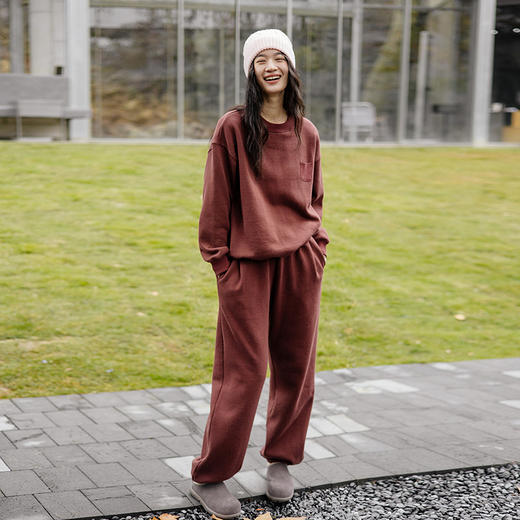 绽放007-008朵/羊毛棉摇粒绒全腰松紧加抽绳脚口收口卫裤卫衣套装 商品图0