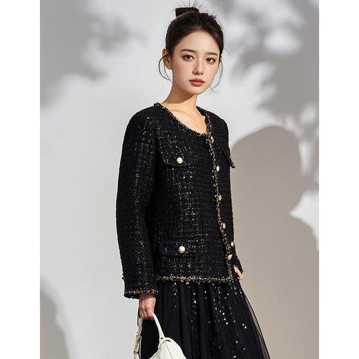 奢姿2025年春装新款大码女装简约小香风开衫胖妹妹粗花时尚外套9923352193 商品图3