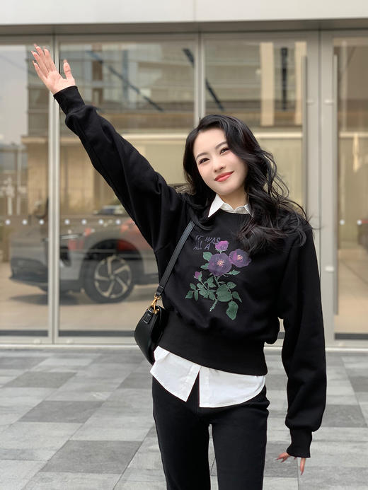 【百图lulu定制】【宠粉福利11.11元】【蓝玫瑰卫衣】蓝玫瑰 印花 加绒短款卫衣 商品图7