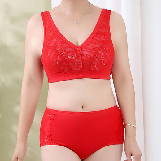 雀说多款可选本命年大红文胸中老年文胸前扣无钢圈妈妈内衣胸罩套装AL8086 商品图5