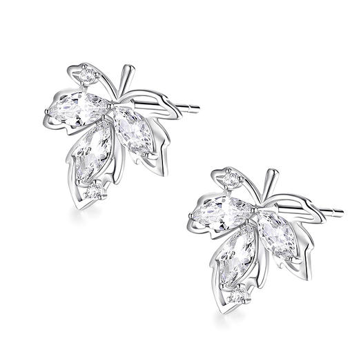 【枫的思念】卡蒂罗/KADER 枫叶流光 轻奢时尚满镶宝石爆闪纯银养耳洞配饰 闪耀好运秋冬穿搭耳饰 商品图0