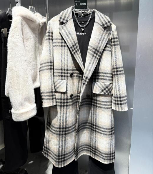 B翻领气质格纹长款过膝毛呢大衣40930（咖啡） 冬季 659124003001 商品图0