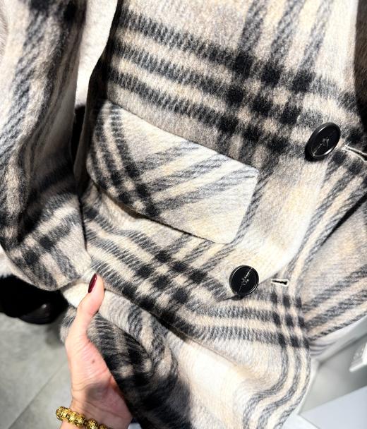 B翻领气质格纹长款过膝毛呢大衣40930（咖啡） 冬季 659124003001 商品图1