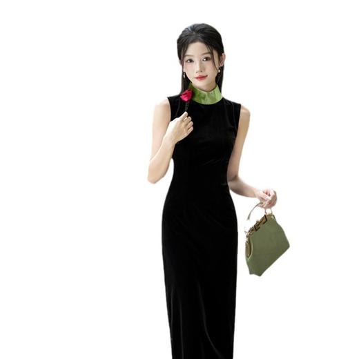 GX无袖金丝绒长款改良旗袍2025春夏新款年轻女士现代修身气质晚礼服 商品图4