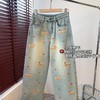时髦洋气！腊肠狗碎花刺绣高腰微廓型阔腿直筒加绒牛仔裤冬款！ 商品缩略图2