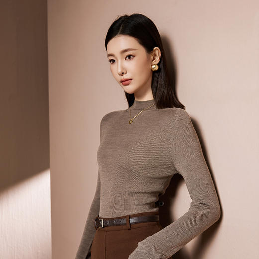 I'd爱帝半高领100%绵羊毛衫女纯色时尚轻奢百搭打底衫 商品图5