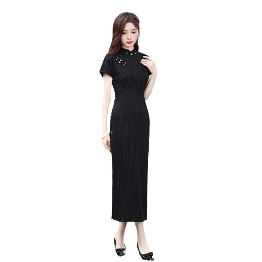 GX复古中国风黑色长款连袖旗袍2025春夏新款改良中式显瘦遮肉旗袍裙 商品图4