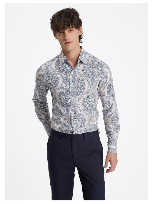 callisto山海系列蓝色棉混纺休闲长袖衬衫 商品图2