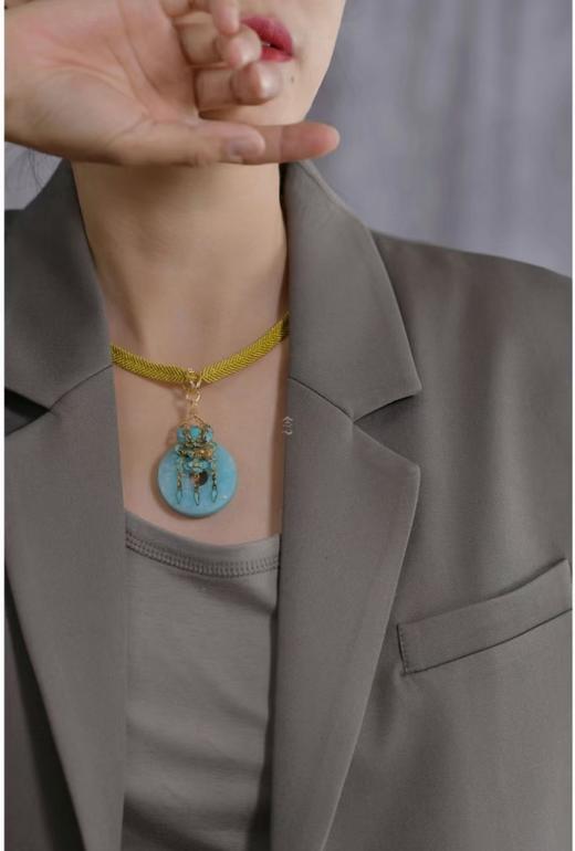 银鎏金点翠天河石编织项链 商品图0