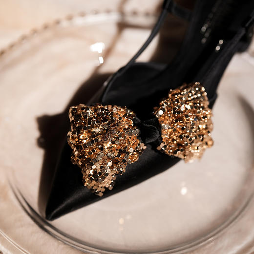 豪麟名鞋LORIBLU女鞋半凉鞋真丝布5EWSR29X黑色 商品图5