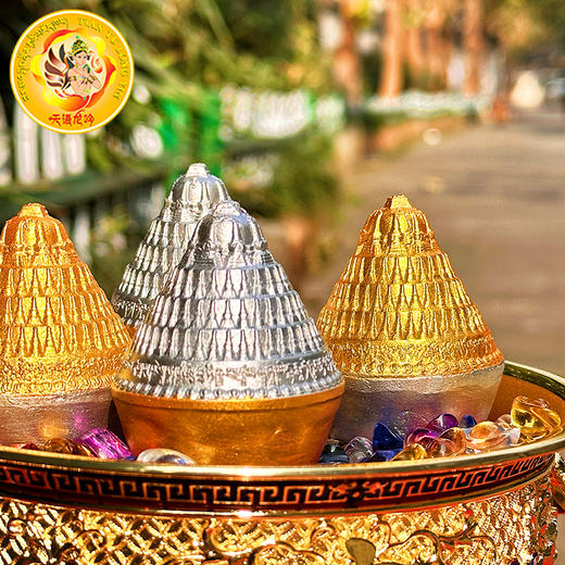 壤塘曾克如来八塔装藏舍利擦擦佛塔金刚塔金银两色擦擦高5.8cm最宽处4.8cm 商品图2