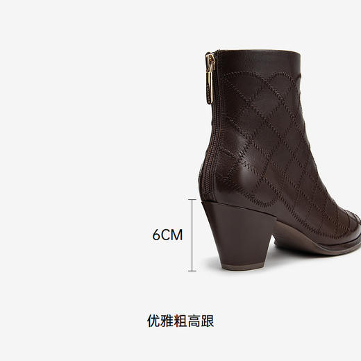千百度羊皮时装靴女款冬季粗高跟短靴子A24566601 商品图4