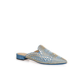 豪麟名鞋LORIBLU女鞋半凉鞋真丝布5EMIN81G蓝色