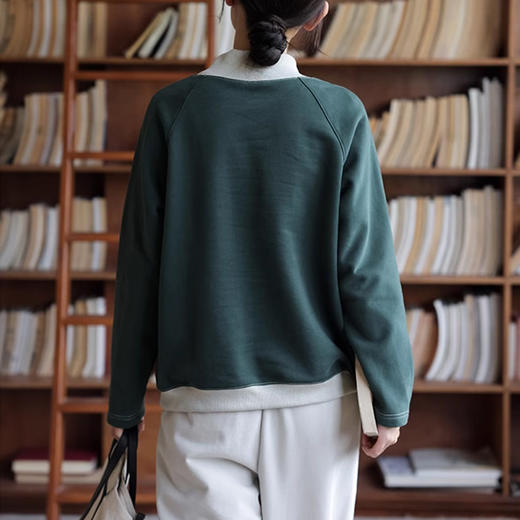 裁缝学苑AQ411毛圈棉磨绒加厚高领撞色插肩袖卫衣纸样女装上衣版型样板 商品图2