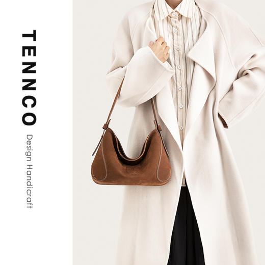 TENNCO【嘟嘟包】麂皮感头层皮腋下包复古通勤hobo包单肩斜挎女包 商品图4