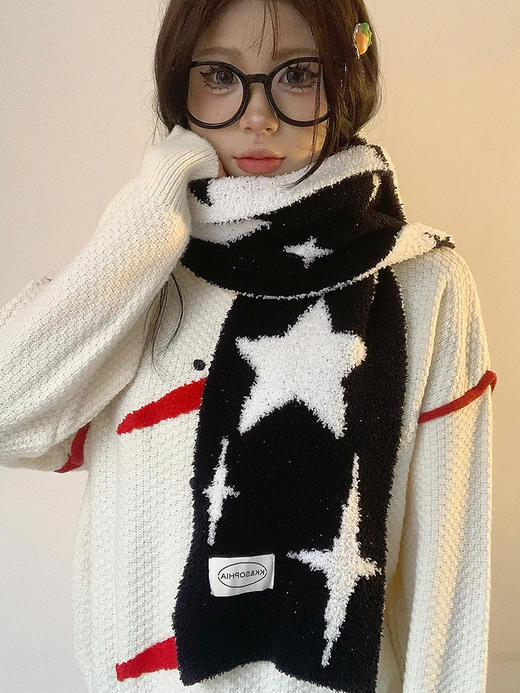 【YW】无忧购韩系ins双面牛奶绒保暖星星围巾(截单后7天发货) 商品图2