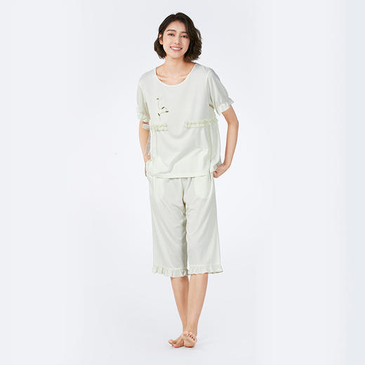 都市丽人女士正价棉质短袖套装薄针织提花生活家居短袖类LHH2F1 商品图1